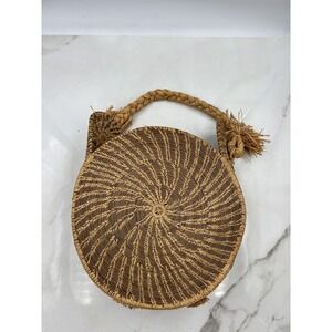 Vintage Handwoven Straw Purse Womens Wicker Basket Tote Raffia Boho Bag 12 Inch